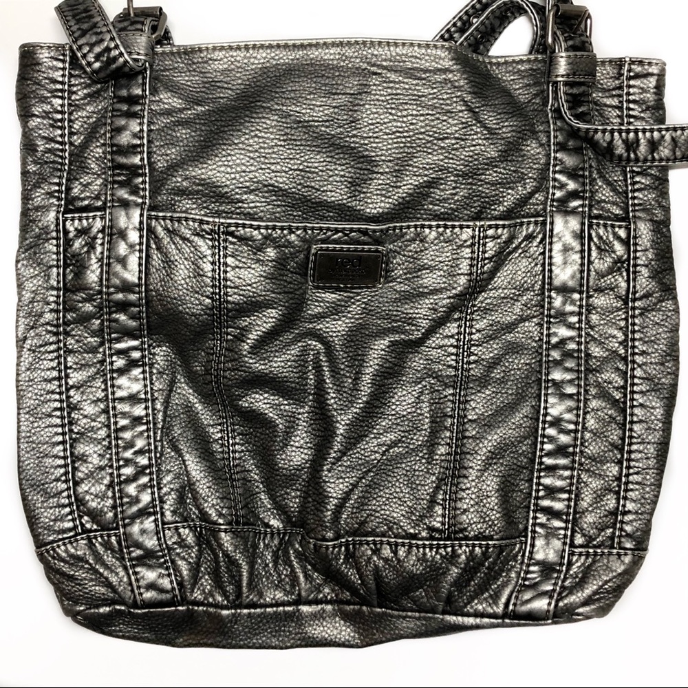 Gray/silver slouchy tote bag